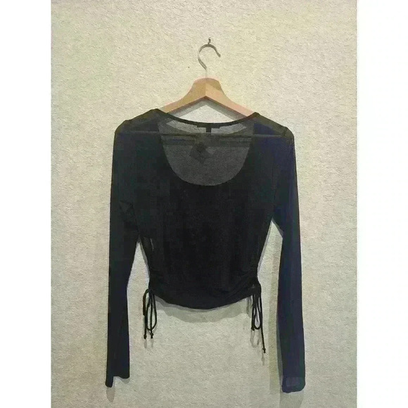 Cinched black mesh top. . - Picture 2 of 3